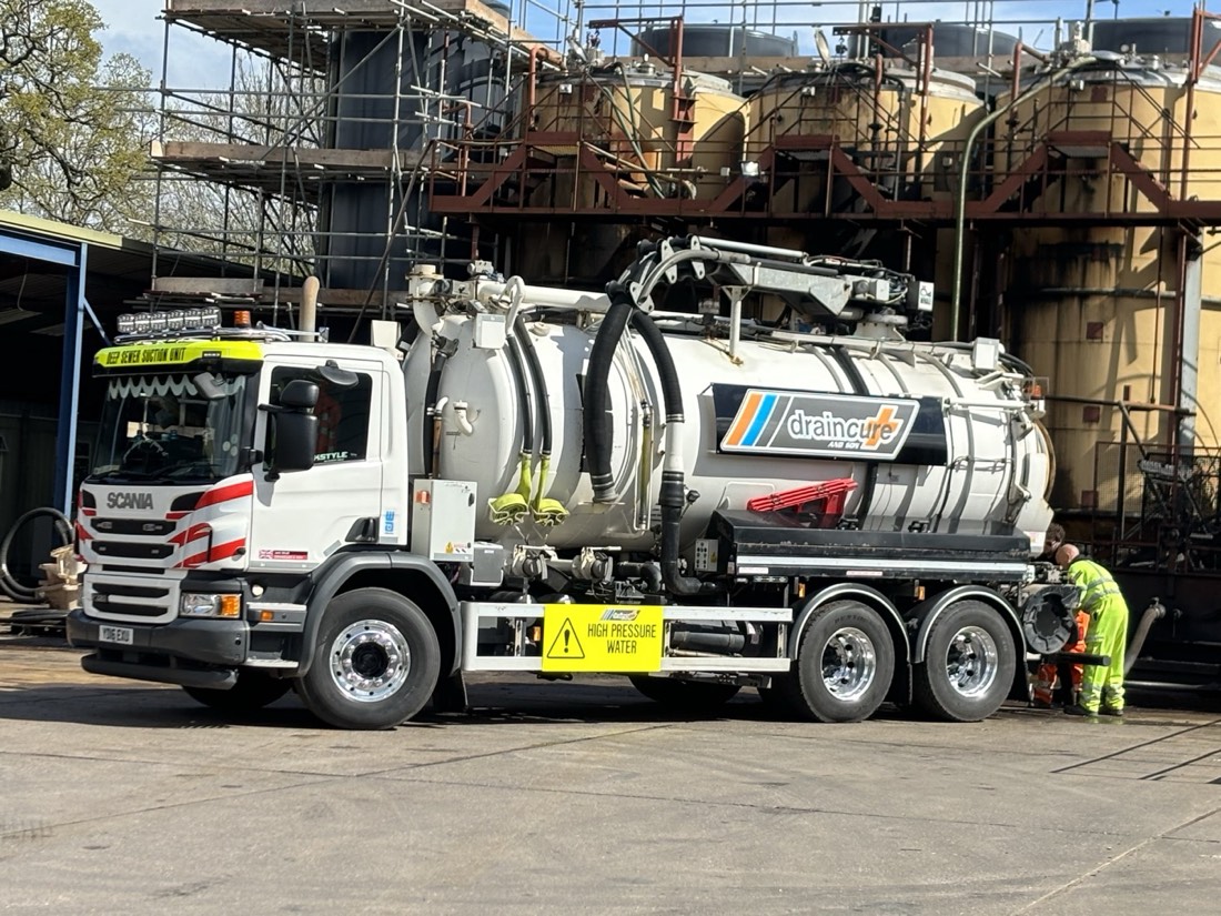 Industrial site drainage maintenance in progress